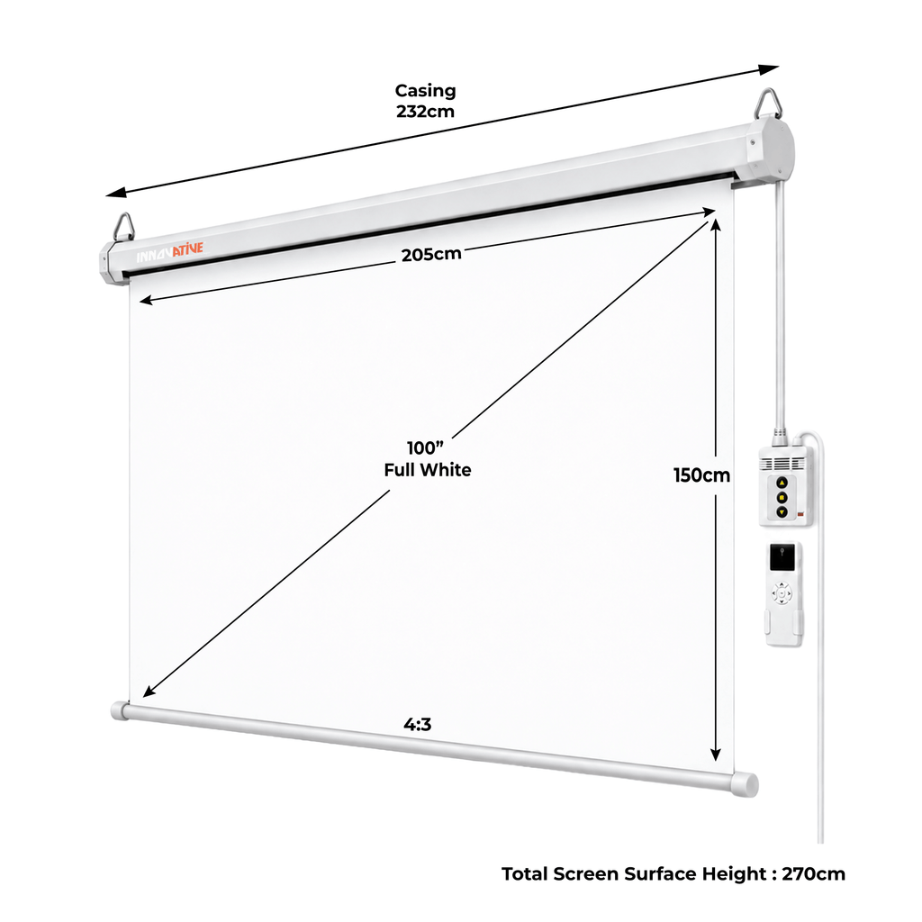 Motorized Electric Projector Screen, 84" / 100" / 120" for Wall and Ceiling Mount