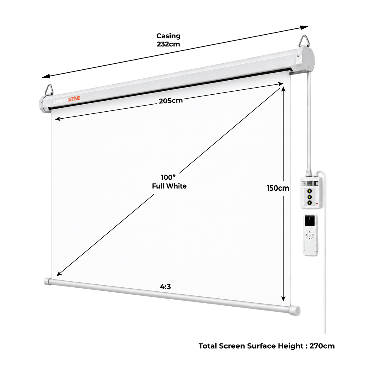 Motorized Electric Projector Screen, 84" / 100" / 120" for Wall and Ceiling Mount