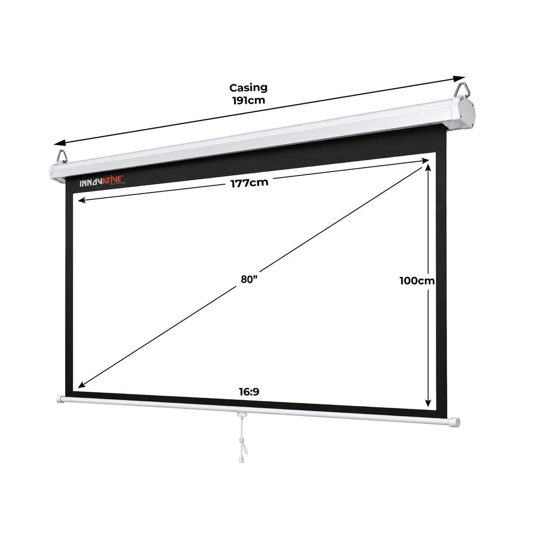 Manual pull down projector screen for wall and ceiling mount