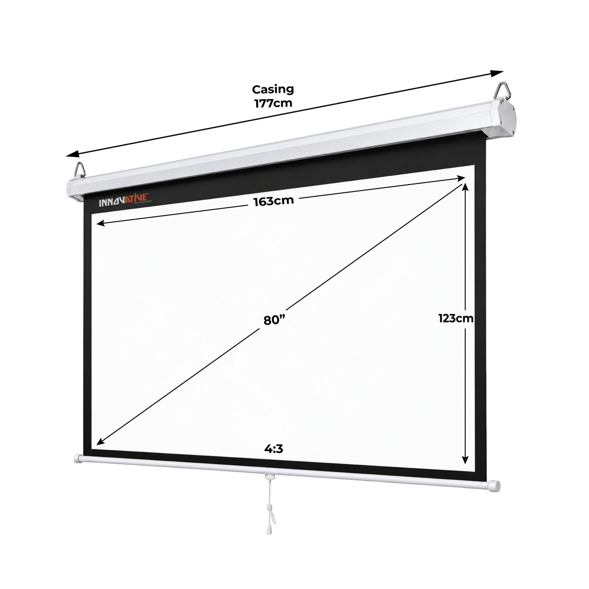 Manual pull down projector screen for wall and ceiling mount