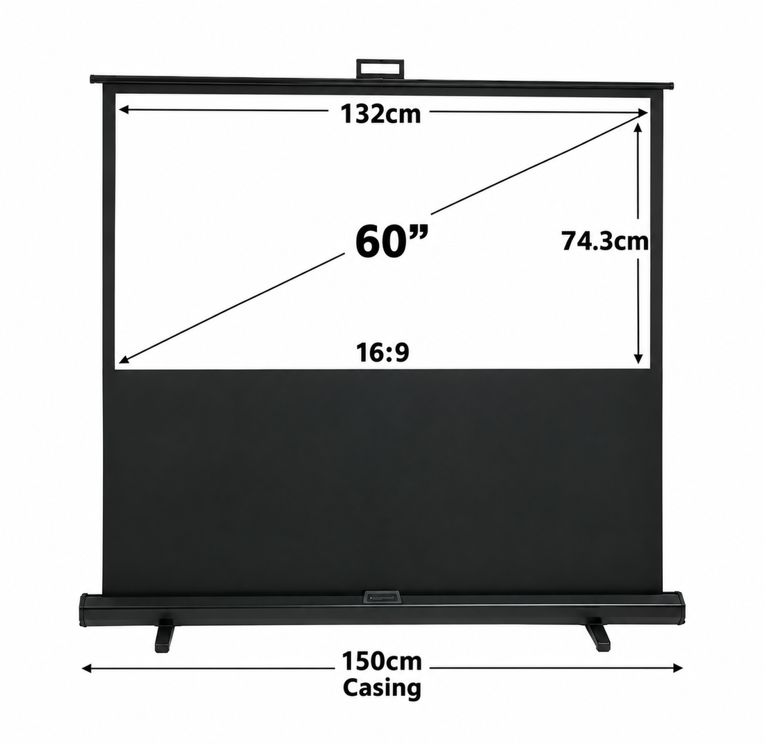 Floor Up portable projector screen for floor, table and TV console