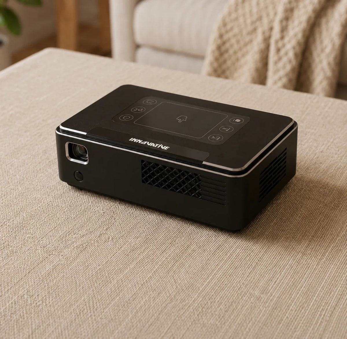 INNOVATIVE CROWN compact black projector with glass touch top