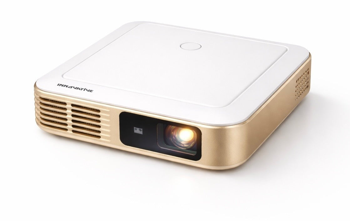 INNOVATIVE K7x Pro AI palm-size projector, white top and champagne-gold body