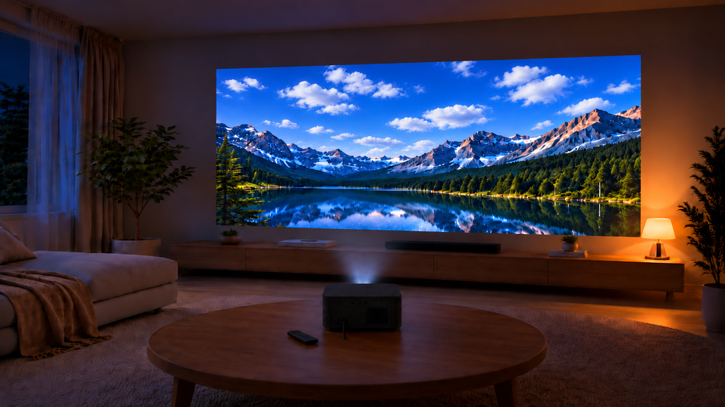Annistyn Nova projecting in the same living room at night
